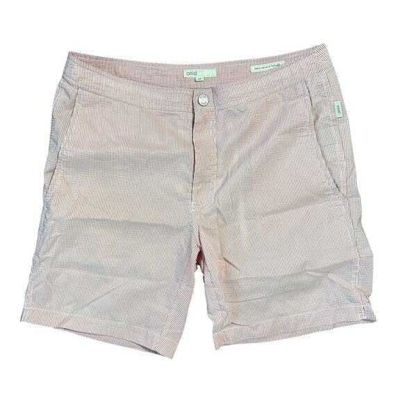 Onia Men's The Calder 7.5 Swim Trunks Pink & White Seersucker Stripe Size 33 - Picture 1 of 6